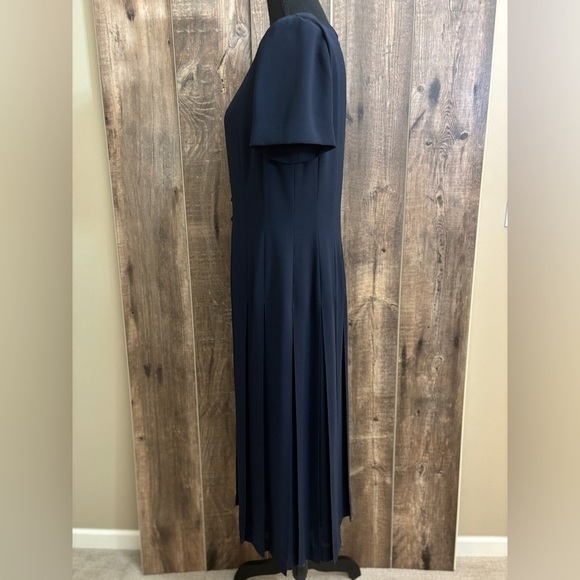 Talbots Vintage Pleated Maxi Dress Faux Buttons Navy Women's Size 12 - Picture 9 of 13